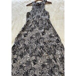 Angie Womens Dress Extra Large Maxi Floral Smocked Boho Black White Flowy Resort